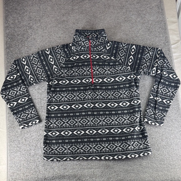 Eddie Bauer Jackets & Blazers - Eddie Bauer Black White Fleece 1/4 Zip Pullover Jacket Sweater Aztec Womens XL